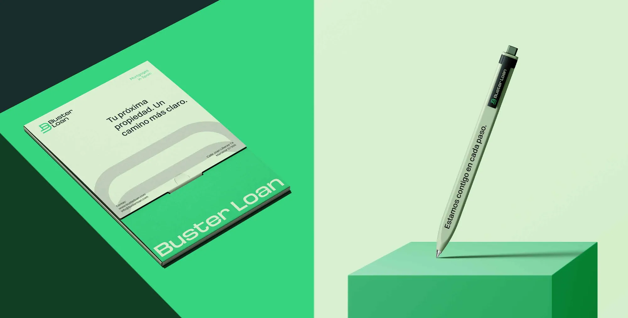 Identidad visual de Buster Loan aplicada a sus soportes