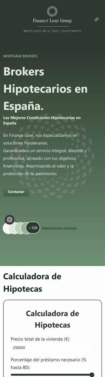 Web de Finance Luxe en móvil, página completa