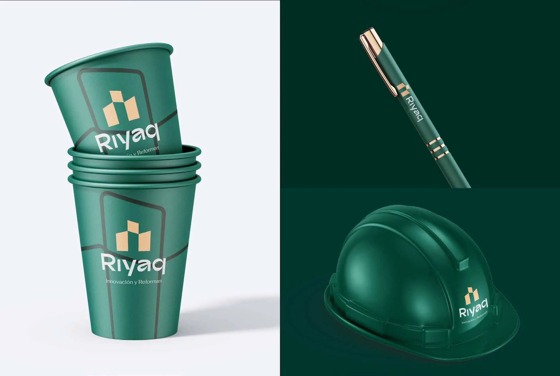 Identidad visual de Riyaq aplicada a sus soportes